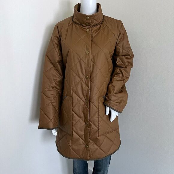 Garnet Hill Women's Jacket Plus Size 16 Coated Cotton Tan Brown Quilted - Picture 1 of 10